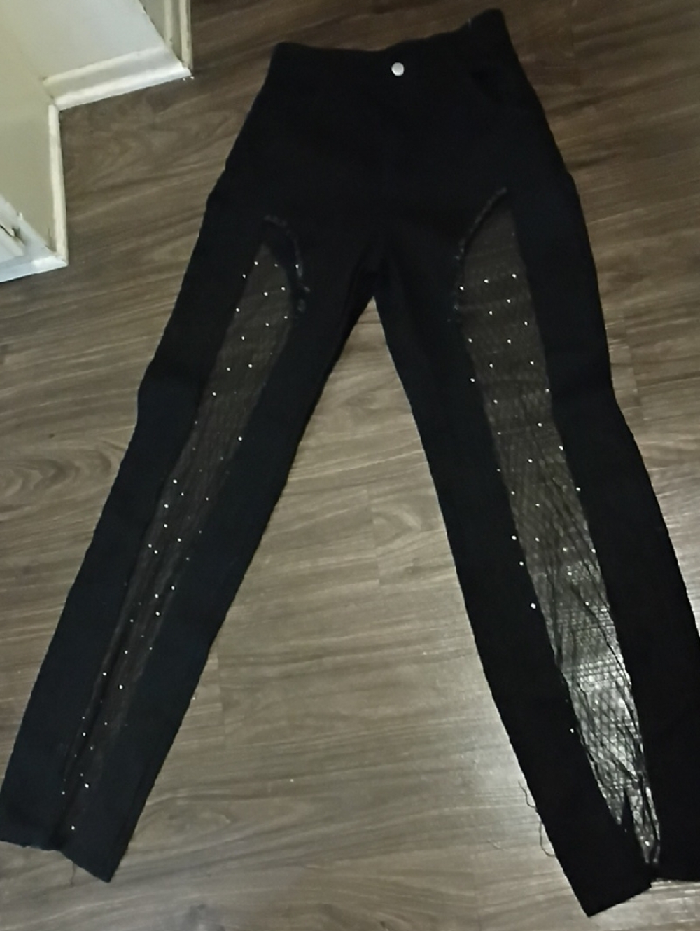 Black Mesh Panel Pants - Picture 2 of 7